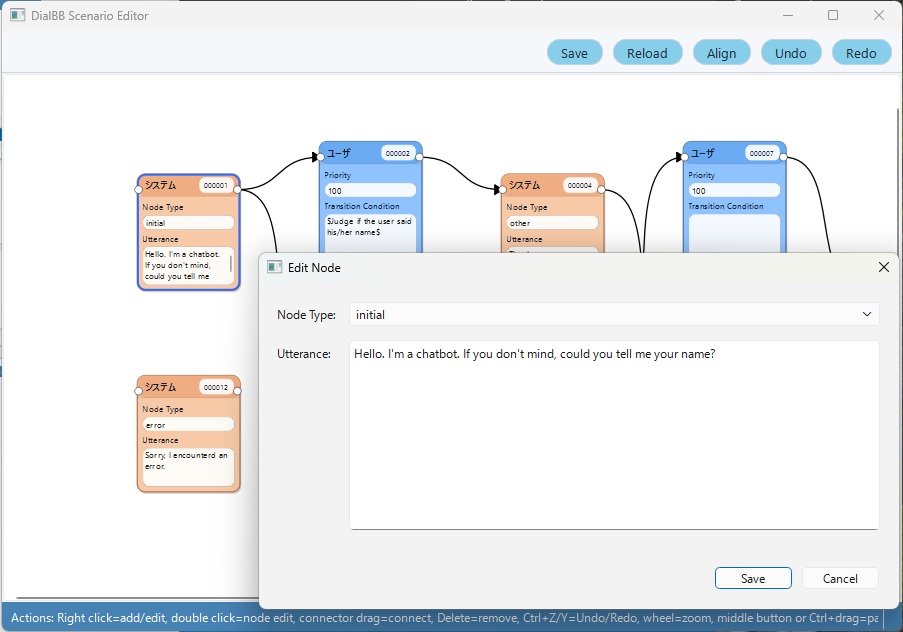 System and user node dialogs